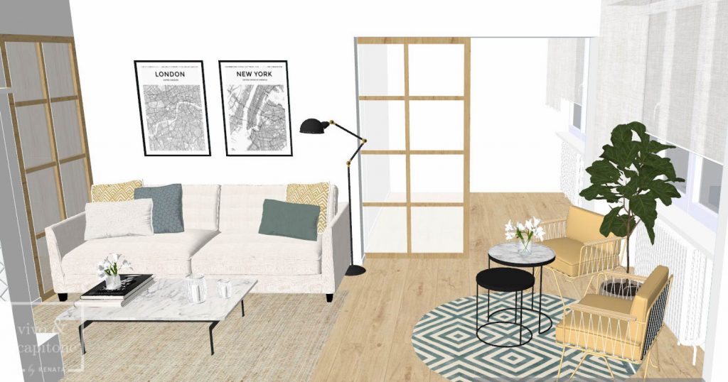 Design obývacího pokoje a posuvné dveře